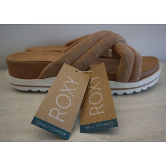Roxy ARJL200806 Women's Sz 10 Tan Veria Suede Cross-Over Strap Slide Sandals - Picture 5 of 10